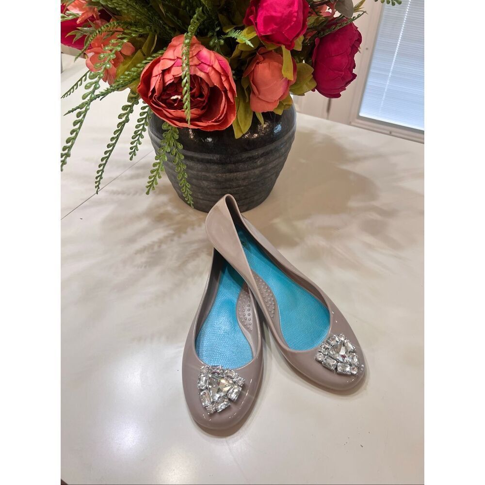 OKA B Women's Rhinestones Bella Jellies Slip-on Ballet Flats Taupe Size 8